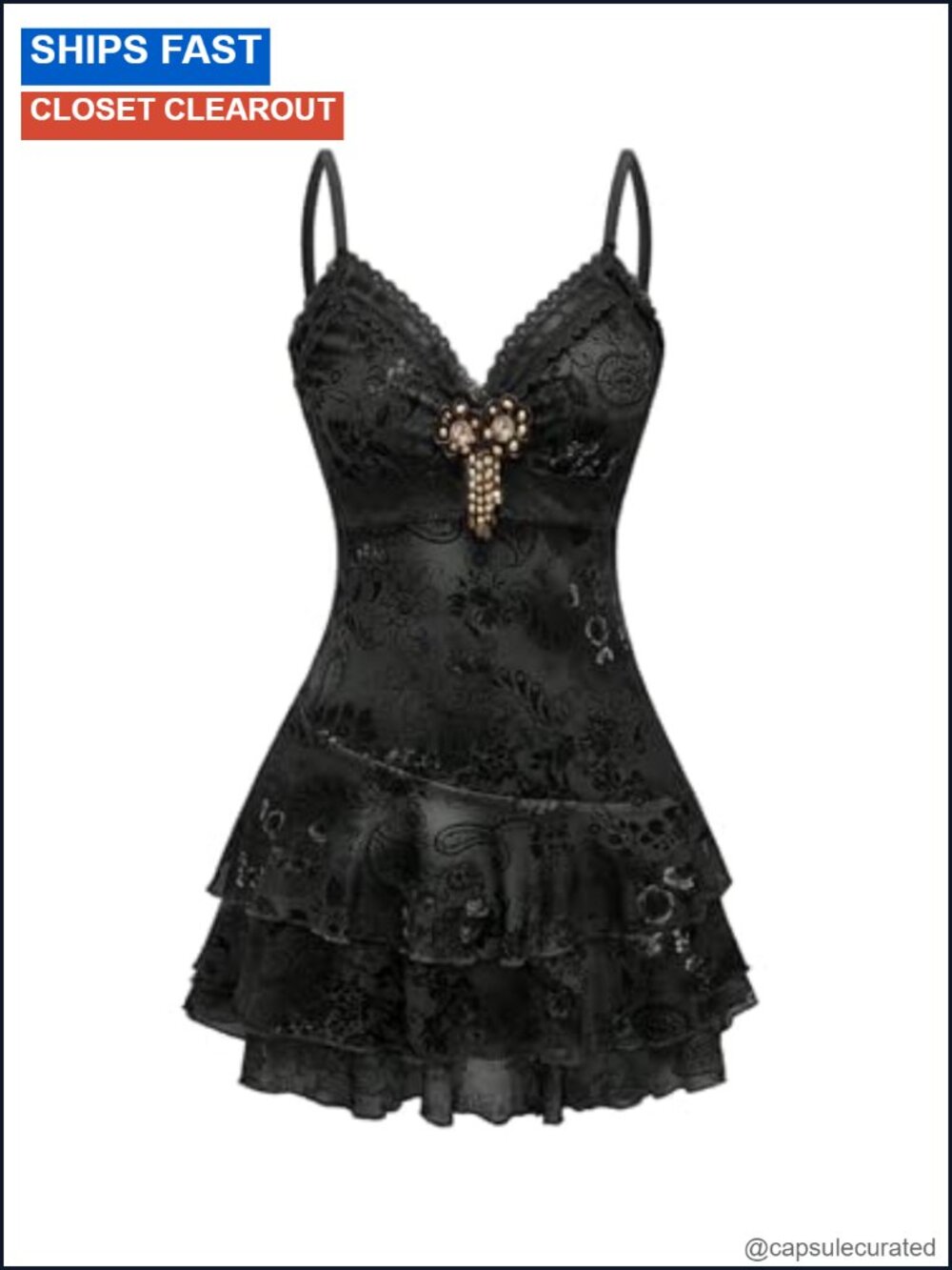 Spaghetti Strap Lace Ruffle Bodycon Mini Dress Y2K Gothic Bohemian Party